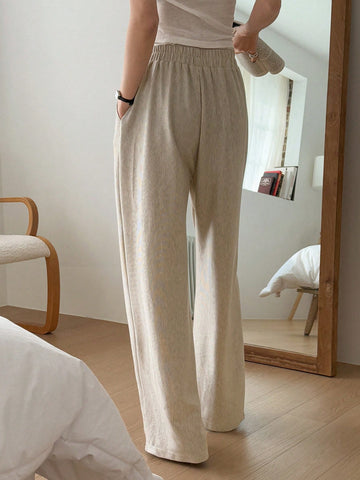 DAZY Women's Casual Plain Texture Pocket Straight Leg Sweatpants