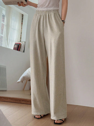 DAZY Women's Casual Plain Texture Pocket Straight Leg Sweatpants