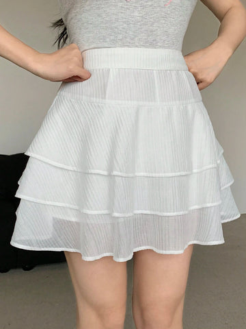 DAZY Women's Casual Solid Color Cake Skirt, Summer