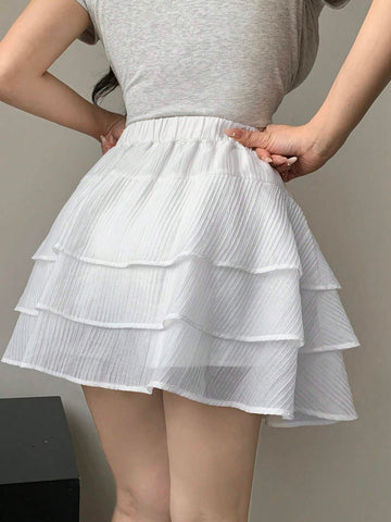 DAZY Women's Casual Solid Color Cake Skirt, Summer