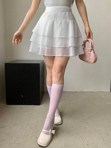 DAZY Women's Casual Solid Color Cake Skirt, Summer