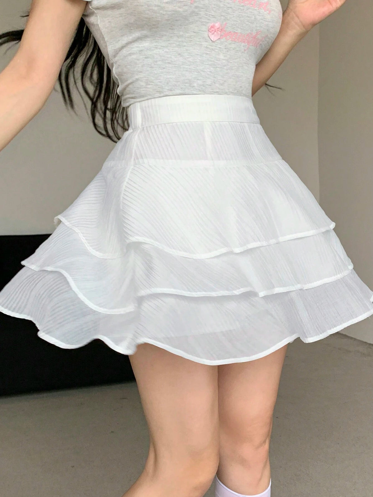 DAZY Women's Casual Solid Color Cake Skirt, Summer