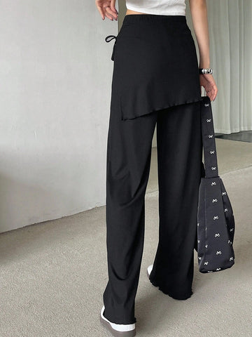 DAZY Women's Casual Solid Color Contrast Side Tied Long Pants