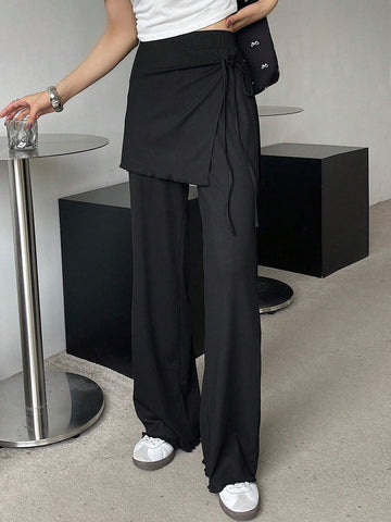 DAZY Women's Casual Solid Color Contrast Side Tied Long Pants