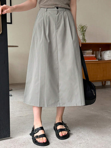 DAZY Women's Casual Solid Color Pleated Skirt