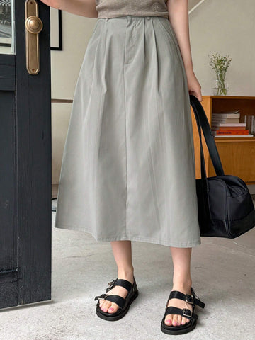 DAZY Women's Casual Solid Color Pleated Skirt