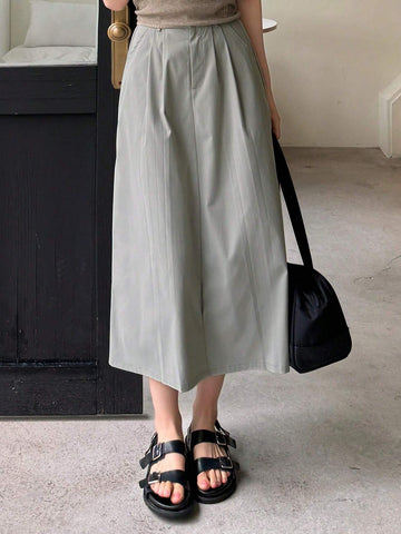 DAZY Women's Casual Solid Color Pleated Skirt