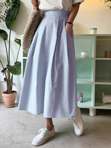 DAZY Women's Casual Striped A-Line Skirt, Summer