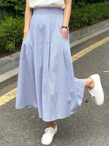 DAZY Women's Casual Striped A-Line Skirt, Summer