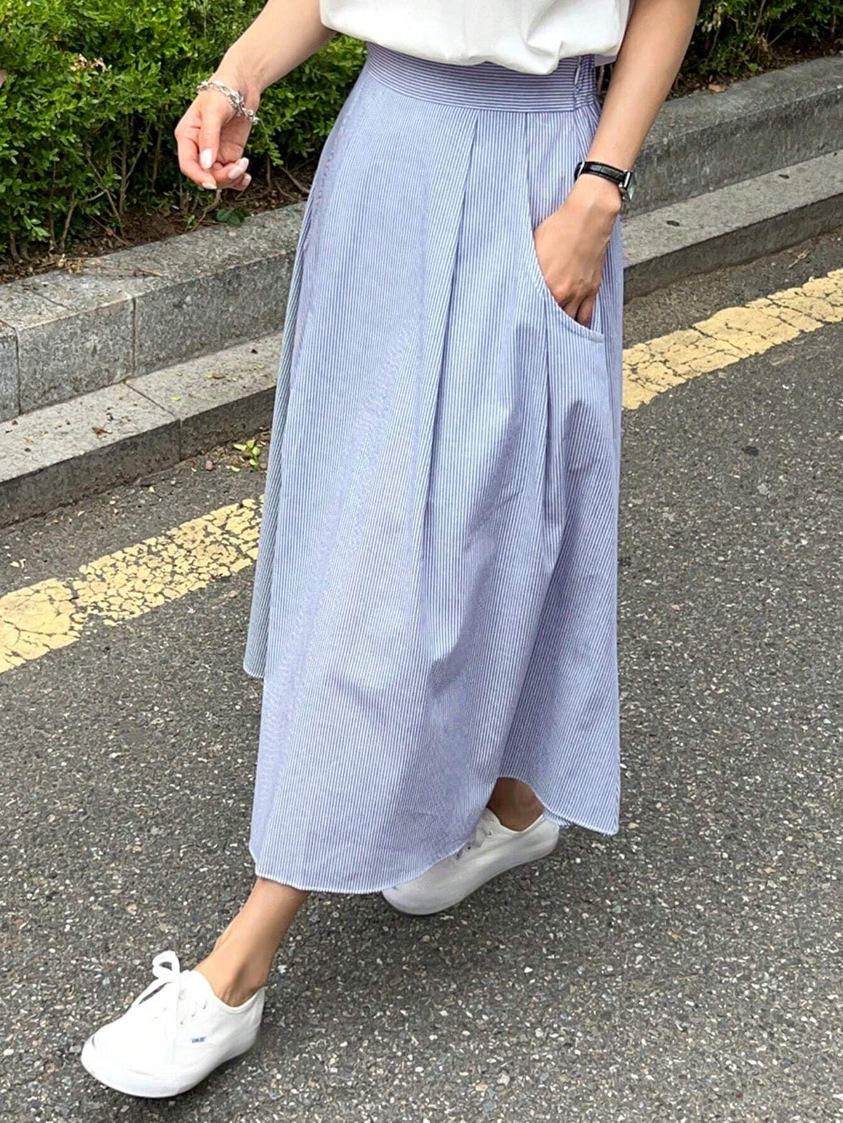 DAZY Women's Casual Striped A-Line Skirt, Summer