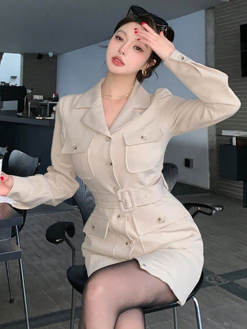 DAZY Women's Casual Urban Style Cinched Waist Cargo Pocket Mini Dress