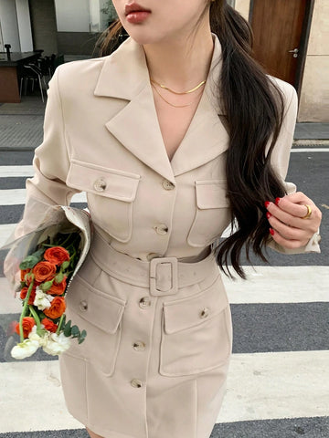 DAZY Women's Casual Urban Style Cinched Waist Cargo Pocket Mini Dress