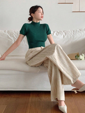 DAZY Women's Casual Wide Leg Pleated Straight Trousers