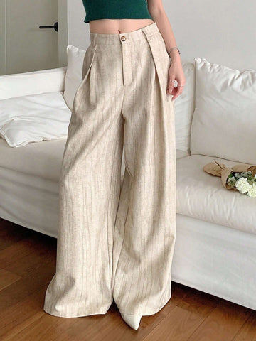 DAZY Women's Casual Wide Leg Pleated Straight Trousers