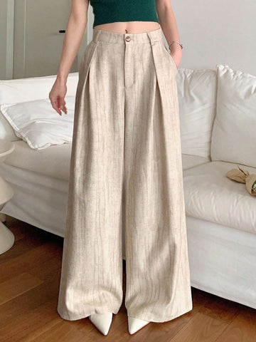 DAZY Women's Casual Wide Leg Pleated Straight Trousers