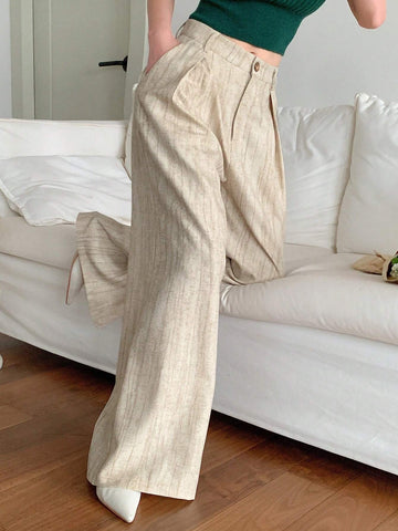 DAZY Women's Casual Wide Leg Pleated Straight Trousers
