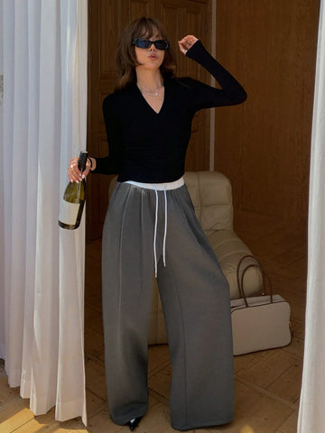 DAZY Women's Color Block Drawstring Waist Sweatpants