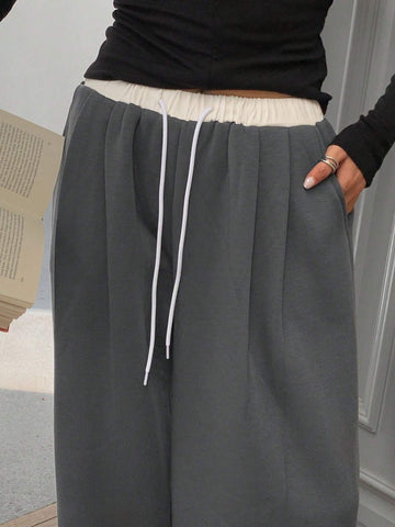 DAZY Women's Color Block Drawstring Waist Sweatpants