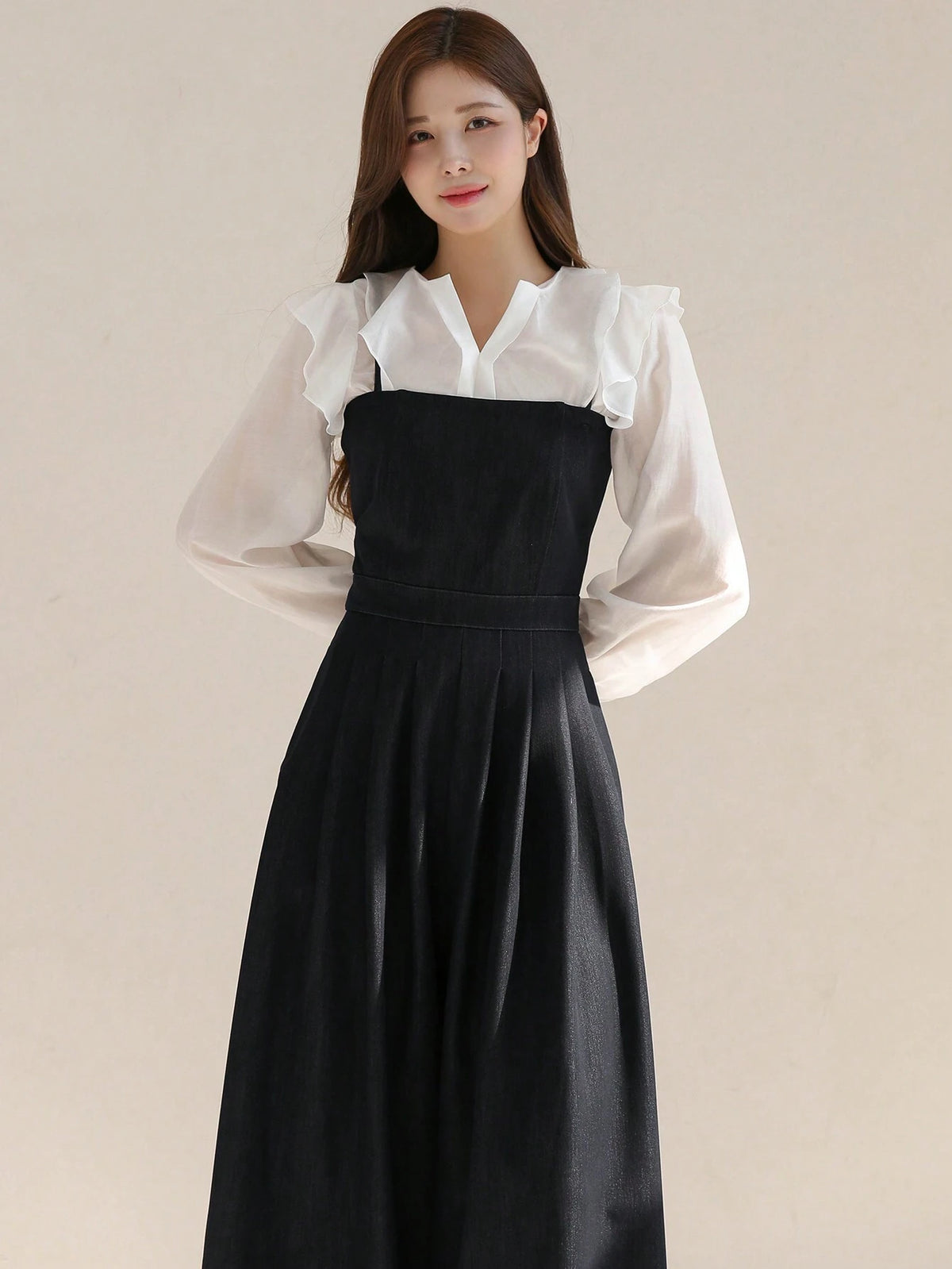 DAZY Women's Color Block Long Sleeve Jumpsuit With Notched Collar Neckline