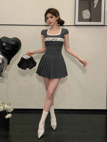 DAZY Women's Color Block Short Sleeve 2pcs Set