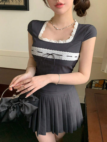 DAZY Women's Color Block Short Sleeve 2pcs Set