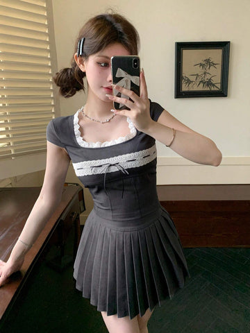 DAZY Women's Color Block Short Sleeve 2pcs Set