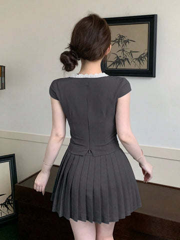 DAZY Women's Color Block Short Sleeve 2pcs Set