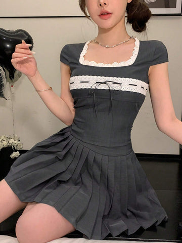 DAZY Women's Color Block Short Sleeve 2pcs Set