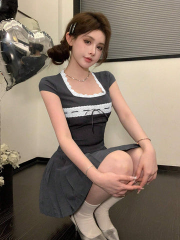 DAZY Women's Color Block Short Sleeve 2pcs Set