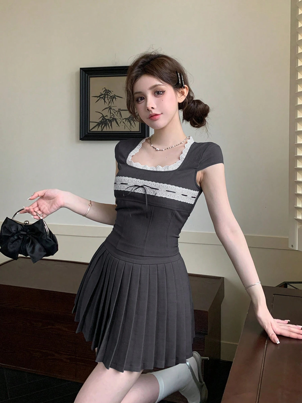 DAZY Women's Color Block Short Sleeve 2pcs Set