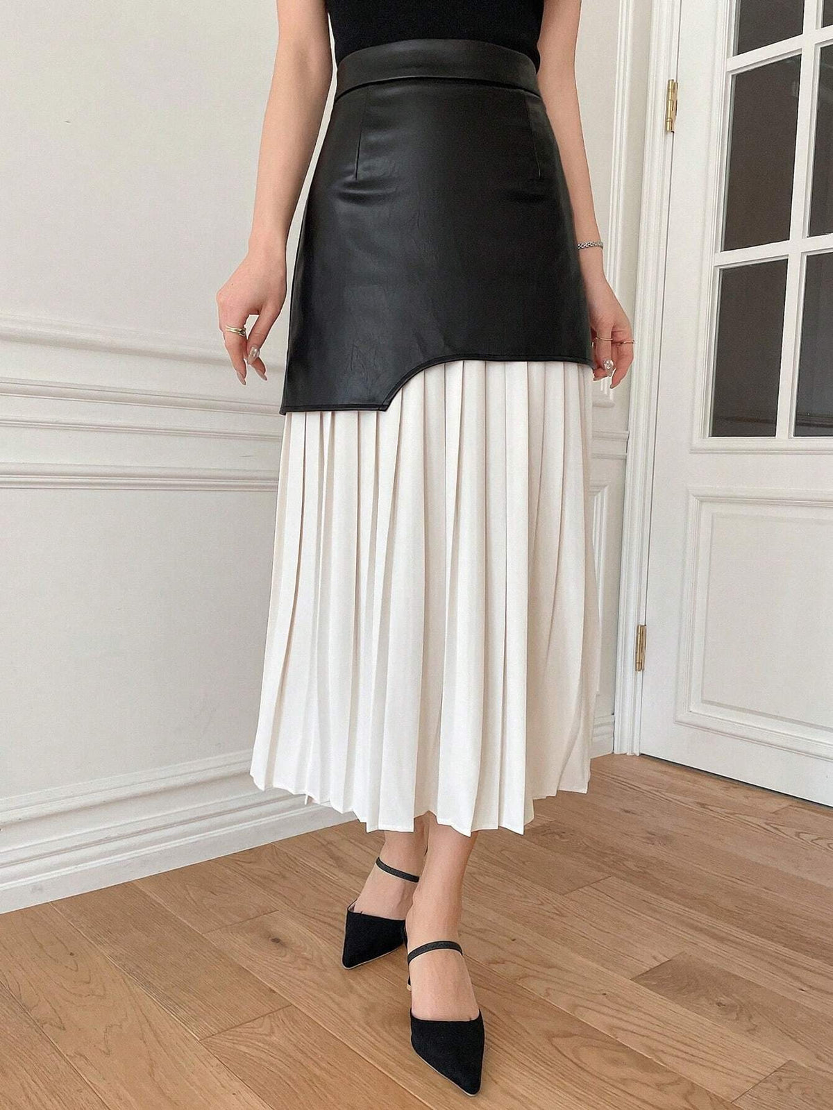 DAZY Women's Colorblock Pleated Skirt With Ruffles Hem