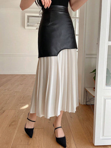 DAZY Women's Colorblock Pleated Skirt With Ruffles Hem