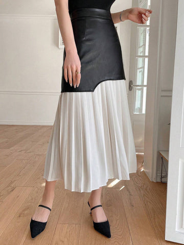 DAZY Women's Colorblock Pleated Skirt With Ruffles Hem