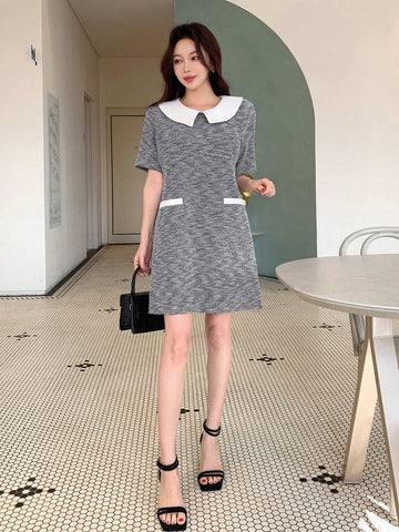 DAZY Women's Contrast Color Doll Collar Dress