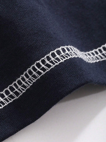 DAZY Women's Contrast Color See-Through Round Neck Loose Short Sleeve T-Shirt