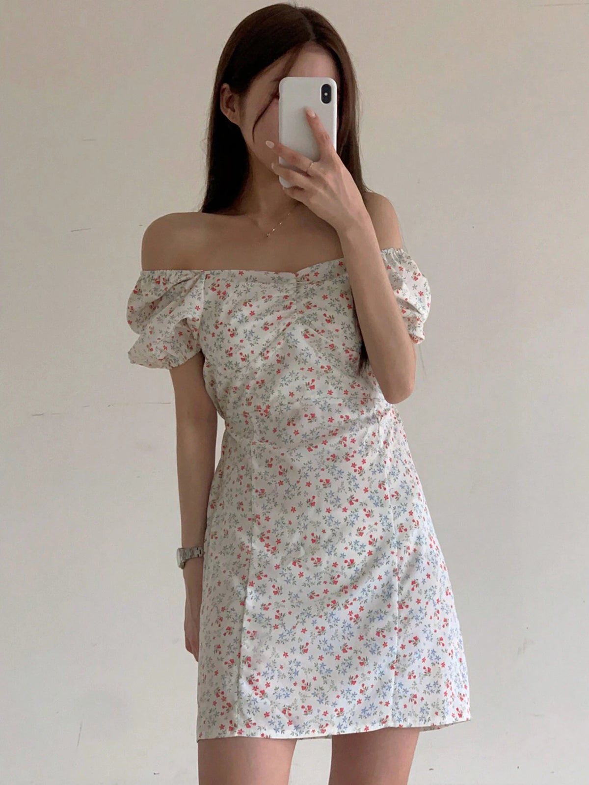 DAZY Women's Diamond Collar Floral Print Casual Fashionable Dress, Perfect For Spring/Summer Vacation