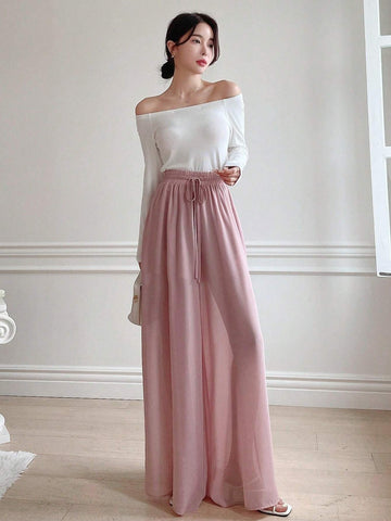 DAZY Women's Drawstring Waist Wide Leg Pants