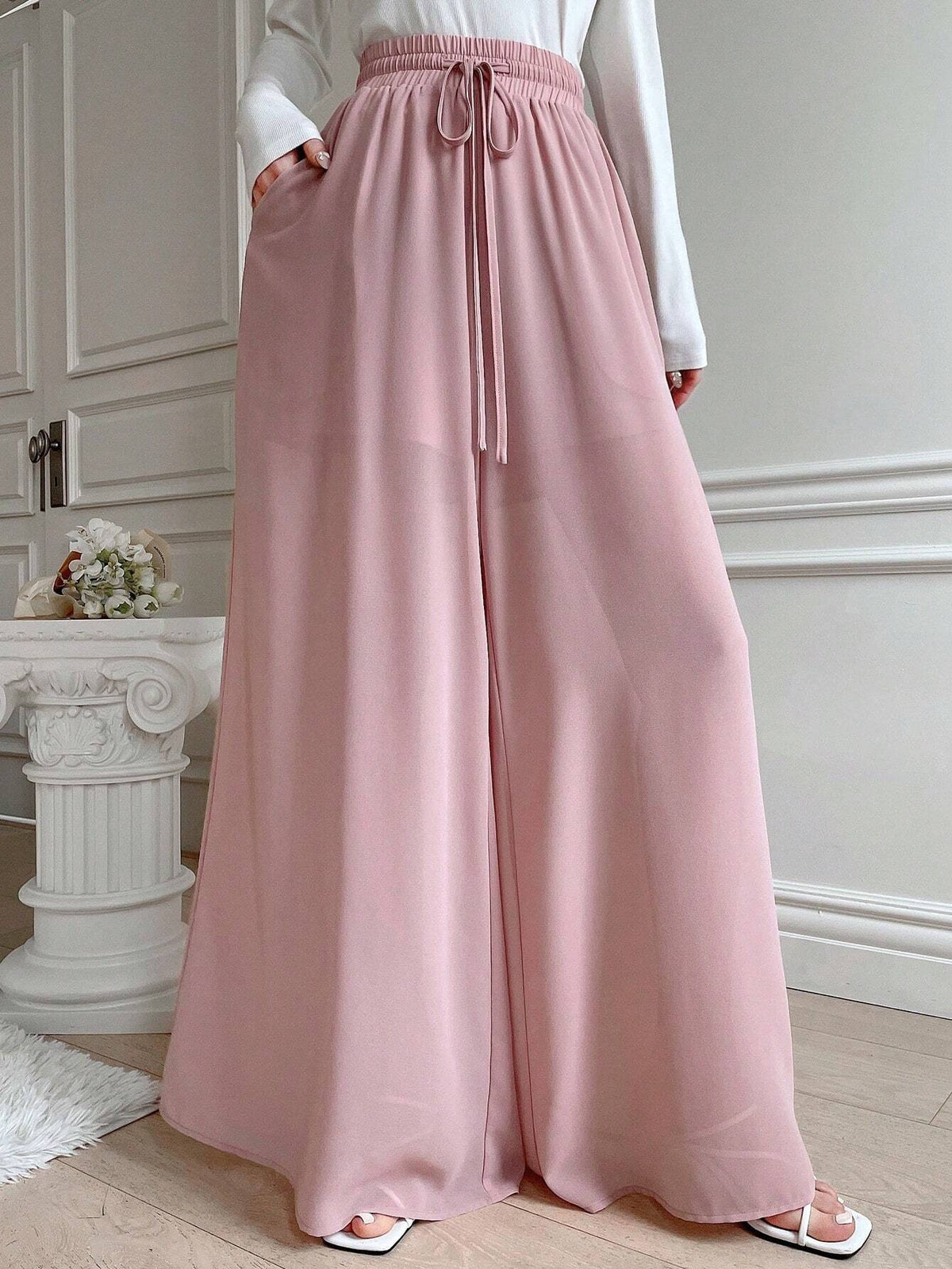 DAZY Women's Drawstring Waist Wide Leg Pants