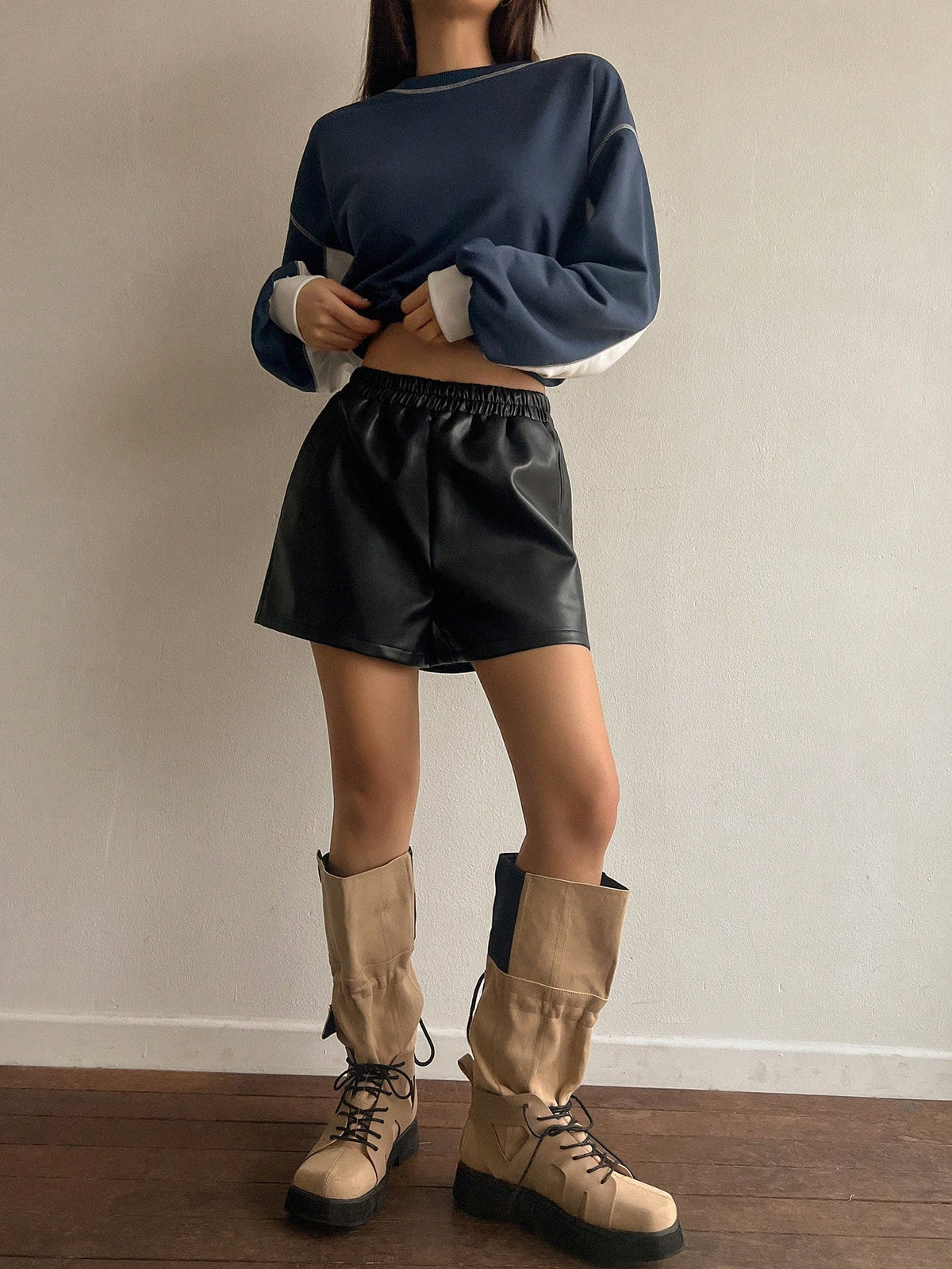 DAZY Women's Elastic Waist Faux Leather Shorts