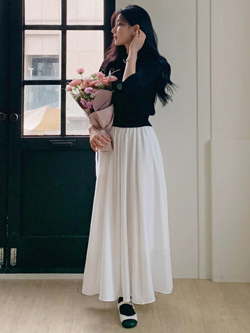 DAZY Women's Elastic Waist Pleated Skirt