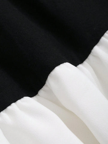 DAZY Women's Elegant Color Block Stand Collar Summer Dress