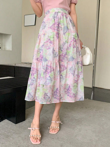 DAZY Women's Elegant Floral Allover Print Skirt For Summer