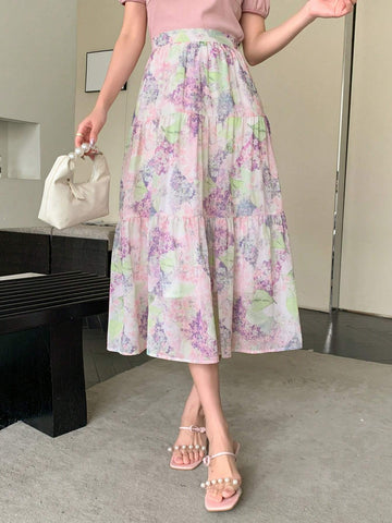 DAZY Women's Elegant Floral Allover Print Skirt For Summer