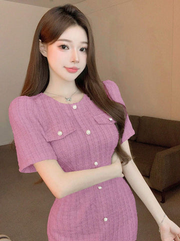 DAZY Women's Elegant Puff Sleeve Summer Dress