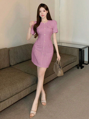 DAZY Women's Elegant Puff Sleeve Summer Dress