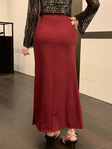 DAZY Women's Elegant Red High Slit Fishtail Skirt Valentine Valentine's Day