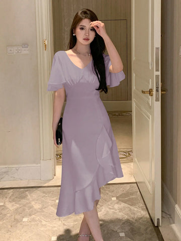 DAZY Women's Fashion Solid Color Short Sleeve Dress