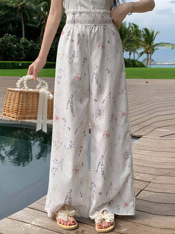 DAZY Women's Fashionable Allover Print Chiffon Wide-Leg Pants