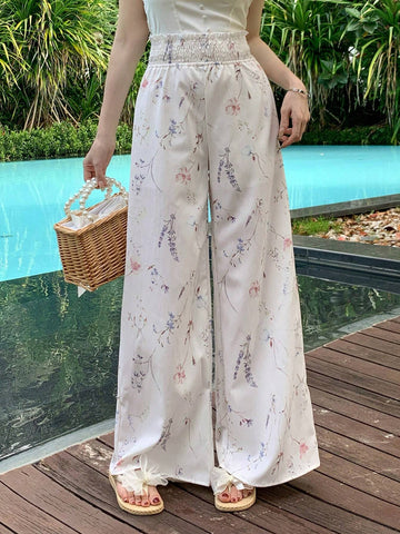 DAZY Women's Fashionable Allover Print Chiffon Wide-Leg Pants
