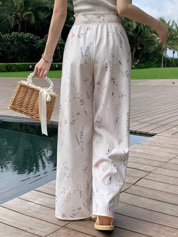 DAZY Women's Fashionable Allover Print Chiffon Wide-Leg Pants